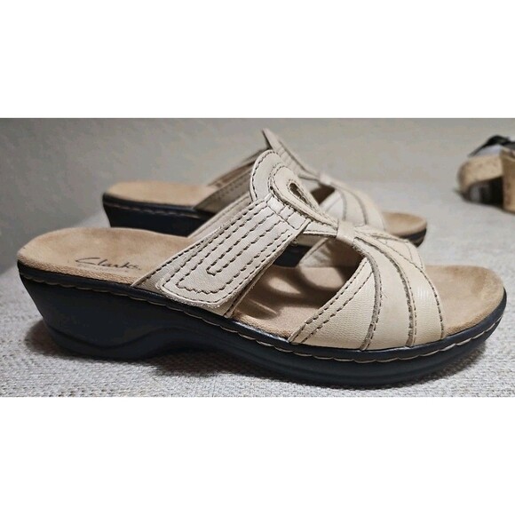 Clarks Bendables 65567 Shoes Women's Size US 7.5M Leather Slides Wedge Sandals - Picture 6 of 15